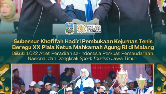 Gubernur Khofifah Hadiri Pembukaan Kejurnas Tenis Piala Ketua MA di Malang, Satukan Prestasi dan Pariwisata