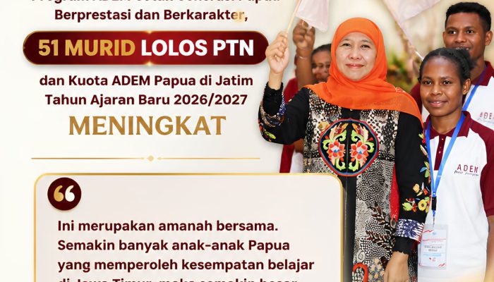 51 Siswa ADEM Papua Lolos PTN, Gubernur Khofifah : Jawa Timur Perkuat Komitmen Pendidikan Inklusif