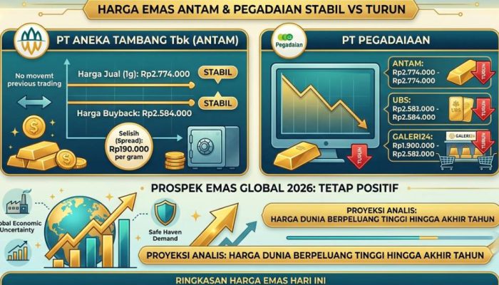 Harga Emas Hari Ini Stabil di Rp2,774 Juta per Gram, Analis: Prospek Jangka Panjang Masih Menarik