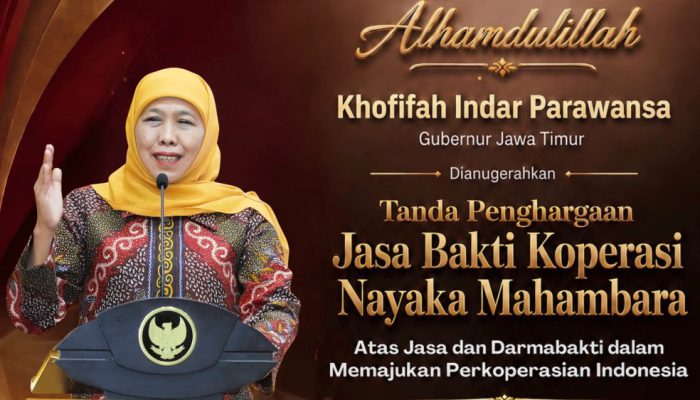 Gubernur Khofifah Dapat Penghargaan Nayaka Mahambara, 8.494 KDKMP Terbentuk di Jatim