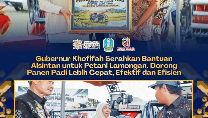 Khofifah Salurkan Bantuan Alsintan di Lamongan, Panen Padi Kini Bisa Lebih Cepat dan Efisien